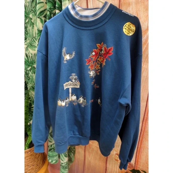 NEW Vintage fleece lined bird graphic popover sweater 🪺 - Picture 5 of 9